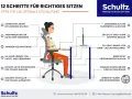 Illustration zeigt ergonomie design für richtiges Sitzen: aufrechte Haltung, 90-Grad-Winkel, Füße auf dem Boden.