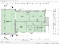 Grundriss-Ansicht eines Hauses mit Räumen wie "Essen/Wohnen", "Kochen", "Schlafen" und "Treppenhaus". Der Schnitt Architektur zeigt die Aufteilung der Räume.