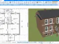 Eine Wohnungsskizze erstellen: Grundriss mit Räumen wie Wohnzimmer, Schlafzimmer, Küche, Bad/WC und Balkon. Daneben die 3D-Ansicht des Hauses.