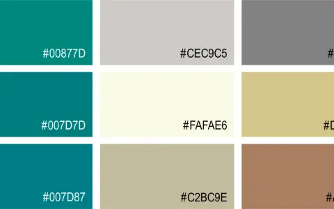 Farbpalette mit Petroltönen und passenden neutralen Farben wie Grau, Beige und Braun. Welche Farbe passt zu Petrol? Hier sind einige Optionen.