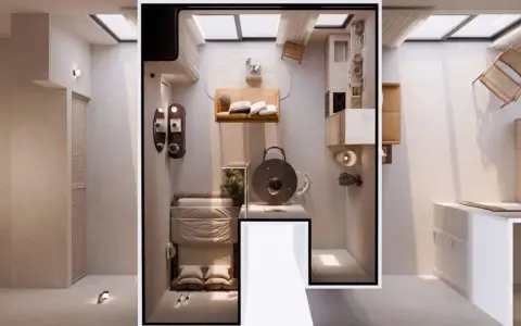 Clever einzimmerwohnung einrichten: Schlafbereich, Küche und Wohnzone sind stilvoll integriert. Minimalistisch und funktional.